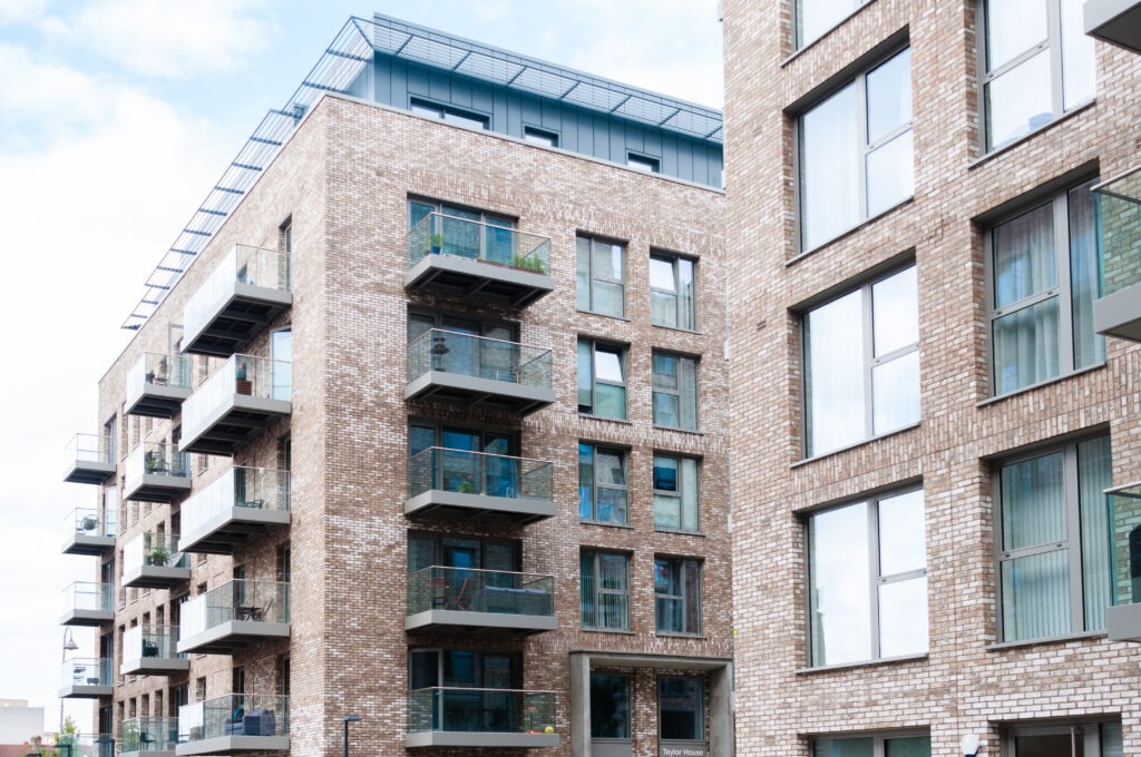A residential block with communal grounds